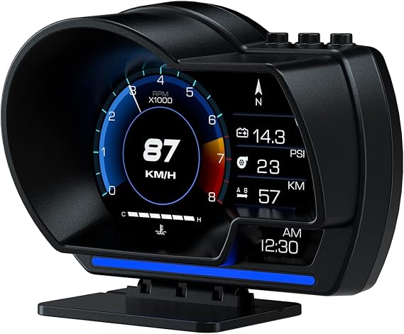 wiiyii OBD2 Gauge Display Head Up Display for Cars, Speedometer for Car P6 | OBD+GPS Smart Gauge, Speed, Voltage, Fuel Consumption, RMP, Water Temperature, Overspeed Alarm, Works Great for Most Cars