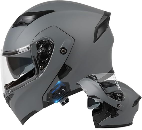 Motorbike Bluetooth Modular Helmet Full Face Flip Up Helmets Double Visor Integrated Helmet with High Strength Shell for Adult Men Women 03,M