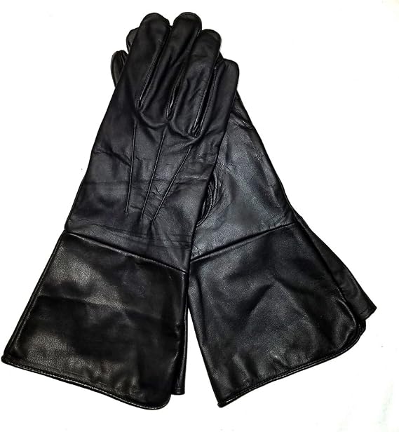 Leather Gauntlet Gloves Long Arm Cuff (Black, Medium)