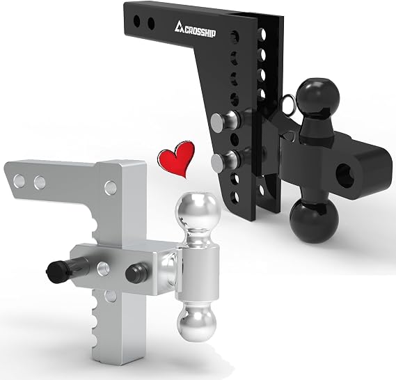 Adjustable Trailer Hitch - Fits 2'' Receiver, 6'' Drop/Rise Ball Mount + Adjustable Trailer Hitch - Heavy Duty Aluminum Drop Hitch