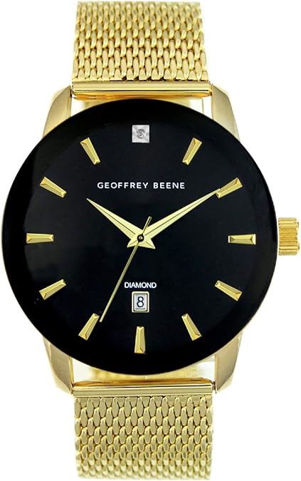 Geoffrey Beene Mens Watch with Genuine Diamond Accent Dial - Metal Mesh Band Quartz Movement Analog Watch for Men, Gift for Men, Formal or Business Casual Minimalist Wrist Watches 42mm