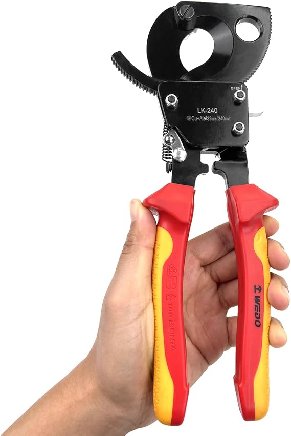 WEDO Insulated Ratchet Cable Wire Cutters, Ratcheting Cable Cutter Hand Tool, Electrical Wire Cutters for Cutting Aluminum Copper Cables up to 240mm2, 1000V Insulated handle, IEC 60900
