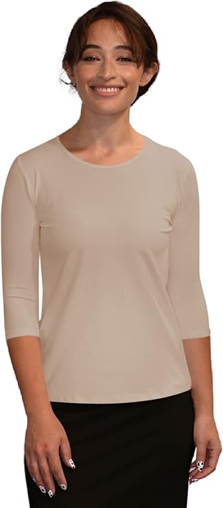 Kosher Casual High Neck Layering Top for Women Quarter Sleeve Slim Fit Tee