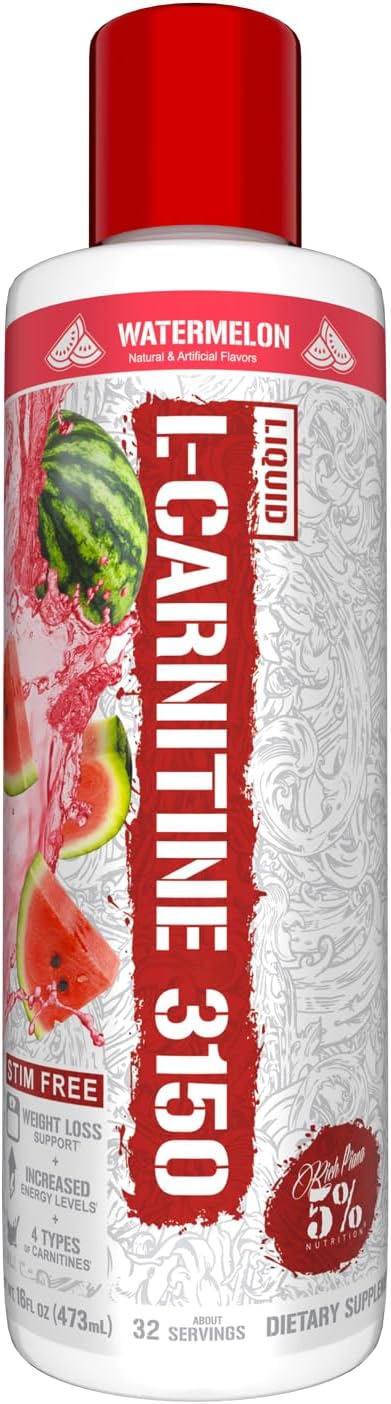 5% Nutrition L-Carnitine Liquid 3150 (Watermelon) | Premium 4-Source Liquid L-Carnitine Blend - Base, Acetyl, L-Tartrate, and Glycine Propionyl + GBB