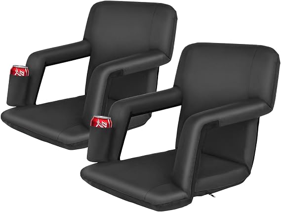 LEMY Stadium Seat for Bleachers with Back Support, Adjustable Stadium Chair with Armrest for Camping, Sports Events, Outdoor&Indoor(2 PCS)