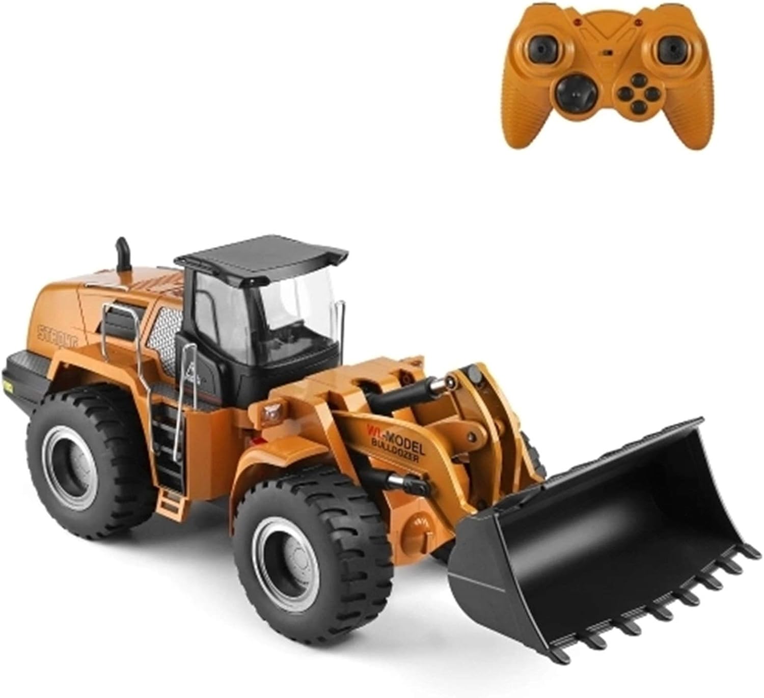 Electric RC Car 114 2.4GHz RC Electric Remote Control Bulldozer Bulldozer RC Toy Construction Car Crawler Buggy Color: Yellow, Size: One Size