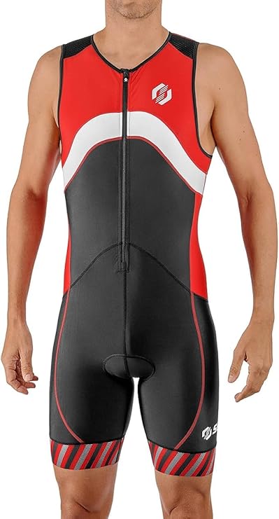 SLS3 Triathlon Suits Mens - Premium Trisuit Triathlon Men - Sleeveless, Quick Drying Tri Kit with Large Back Pocket (Red Wave, Medium).