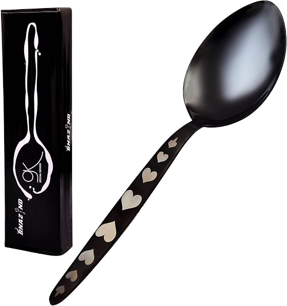 Kunz Shiny Black Spoon | 18/10 Stainless Steel Plating 9 Inch Basting Quenelle Chef Cooking Utensils Spoon