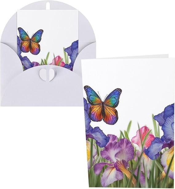 Greeting Card with Envelopes 4x6 in Get Well Blank Note Cards Iris Flower Butterfly Birthday Card Funny Postcards for Birthday Wedding Invitations Thinking