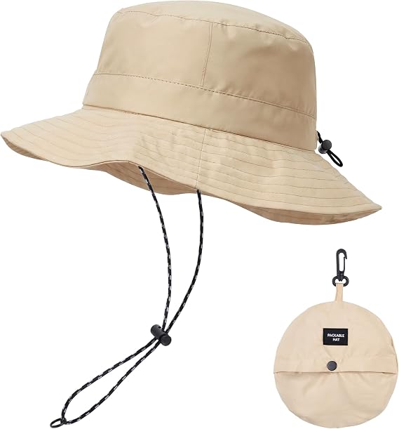 Packable Bucket Hat for Men & Women Waterproof Sun Hat with Chin Strap Foldable Outdoor Rain Hat for Fishing Hiking Camping