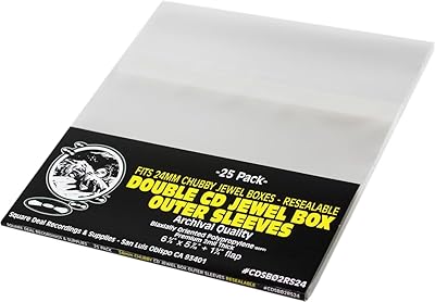 25 CD Resealable Outer Sleeves - Oversize - Fits Chubby 24mm CD Jewel Boxes - Super Clear, Archival Quality, Premium 2 mil Thick #CDSB02RS24