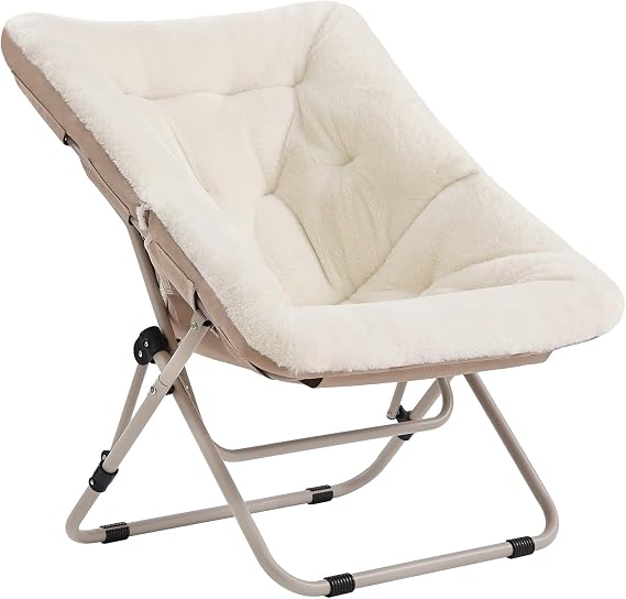 Comfy Saucer Lounge Chair, Oversized Foldable Faux Fur Moon Chair for Bedroom, Living Room, Dorm Rooms, Beige