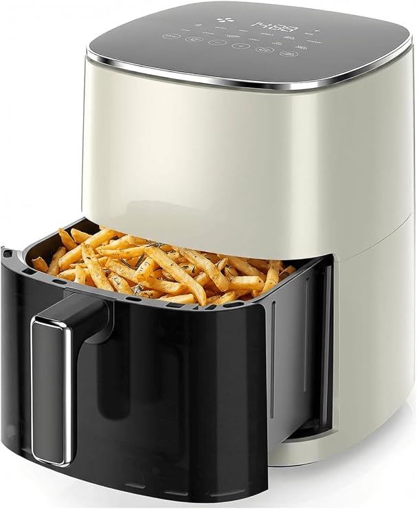 Air Fryer 6.34QT with Clear Window, 12-in-1 Air Fryer Oven, Air Fry, Roast, Reheat, Dehydrate, Bake, Steam, 400F Rapid Air Crispy Technology, Square Airfryer Beige