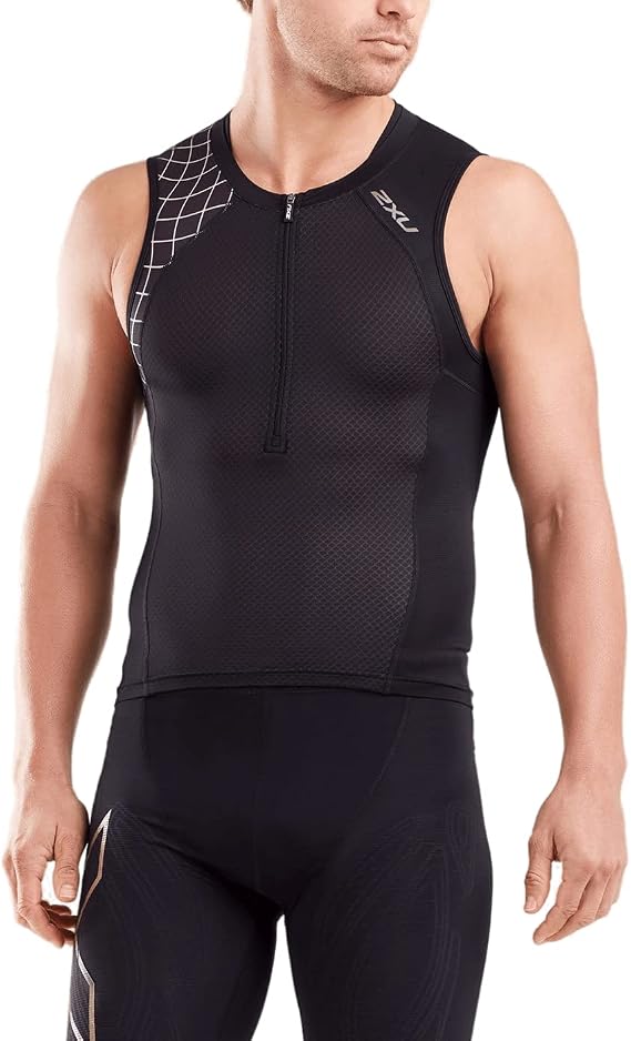 2XU Men's Compression Tri Singlet (Black/Gold, Smal)