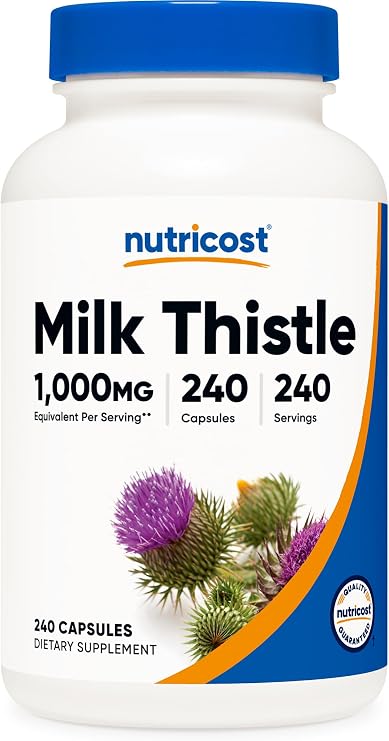 Nutricost Milk Thistle 250mg (1000mg Equivalent), 240 Vegetarian Capsules - 4:1 Extract - Non-GMO and Gluten Free