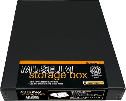 Lineco Archival 11 x 14 x 3 inches Museum Archival Storage Box, Drop Front Design, Acid-Free with Metal Edge. Preserves Photos Documents, Black