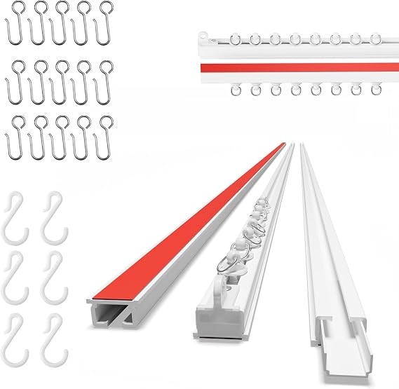 Self Adhesive Ceiling Curtain Track (4.72FT,1.44M, White) Curtain Track Ceiling Mount, for Smooth Wall Mount- No Screws Adhesive Curtains Tracks