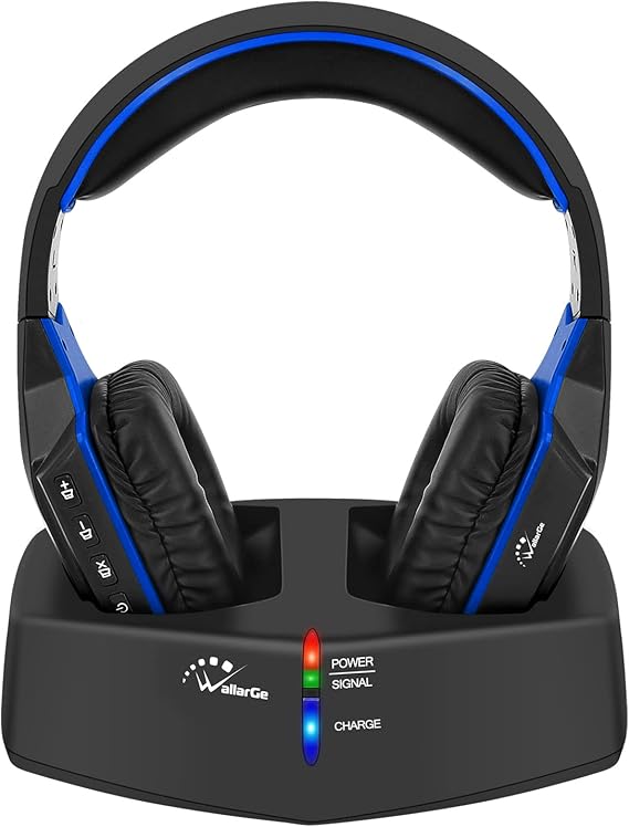 WallarGe Wireless TV Headphones Over-Ear Headset - 2.4GHz Headphones with Digital Stereo for TV Watching and Seniors,RF Transmitter,100ft Wireless Range,12 Hours Battery Life.
