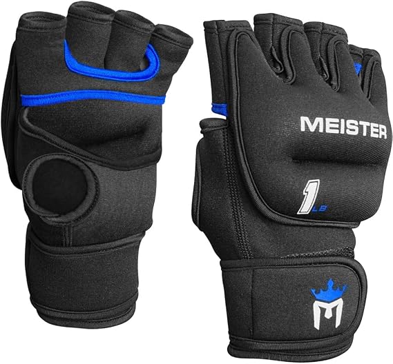 Meister Elite 1lb Weighted Gloves for Cardio & Heavy Hands - Black