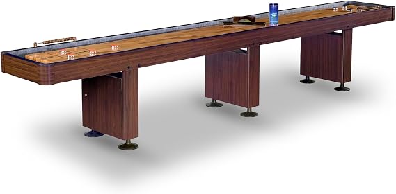Hathaway Challenger Shuffleboard Table for Family Arcade Game Room - with Poly-Coated Playfield, Built-in Scorer & Cabinet, Climate Adjusters, Leg Levelers, 8 Pucks, Brush & Wax - Walnut Finish