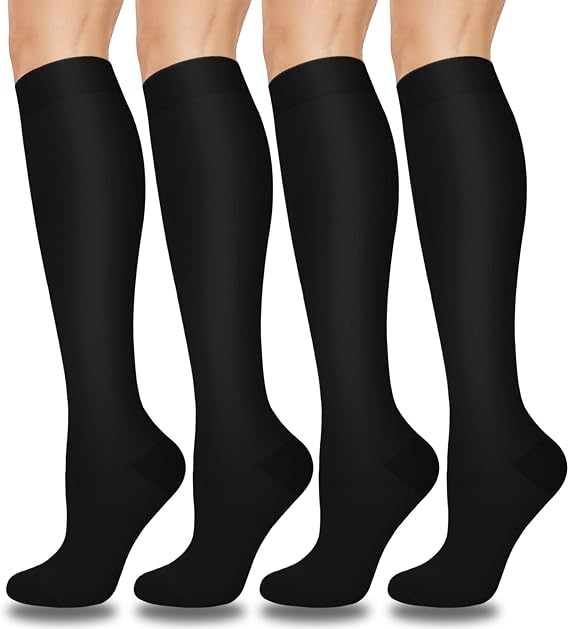 Aoliks Compression Socks for Women and Men 4 Pairs, Mild Support | Long Knee High Stockings for Nurses Running Travel Flying Pregnancy Athletic 15-20 mmHg