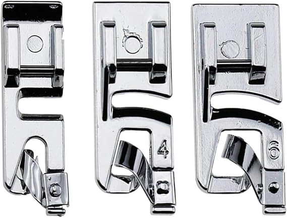 3PCS Rolled Hem Foot Set - Sewing Machine Foot Kit - 3mm 4mm 6mm Narrow Hemmer Feet - Low Shank Snap-On Presser Feet for Most Household Machines