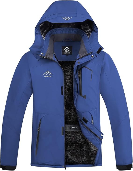 INVACHI Mens winter coats Waterproof Fleece Lined Ski Jacket with Hood