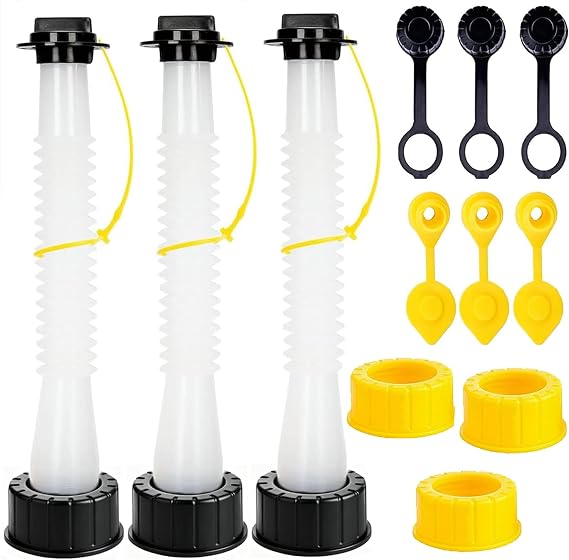 Gas Can Spout Replacement Kit with Flexible Pour Nozzle Coarse and Fine Thread Screw Collar Caps Compatible with Midwest Gott Scepter Kolpin Most of The Old Style Cans WHITE