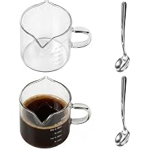 2-Pack 75ml Glass Espresso Mugs with Handles, Heat-Resistant Borosilicate, V-Shaped Double Spout Design. Includes Transparent Espresso & Latte Mugs, Suitable for Coffee Machines