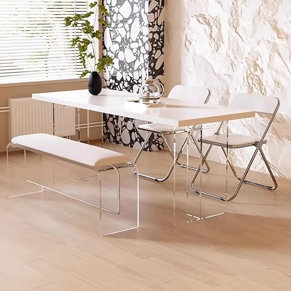 Acrylic Dining Table Stool, Contemporary Clear Kitchen Stool, Upholstered Bed End Bench, Rectangular Bedroom Bench, Indoor Entry Bench, Shoe Change Bench, Transparent 80cm