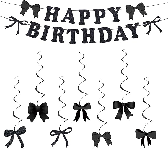 Black Bow Birthday Party Decoration Birthday Banner Party Hanging Swirls
