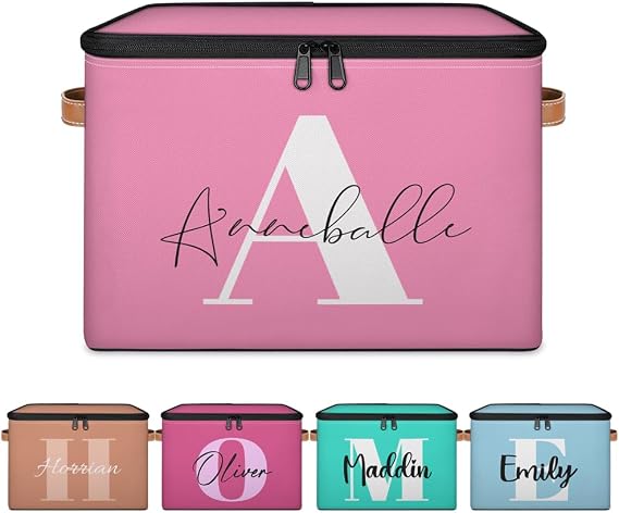 Customized Storage Basket with Initial Name, Personalized Keepsake Box
