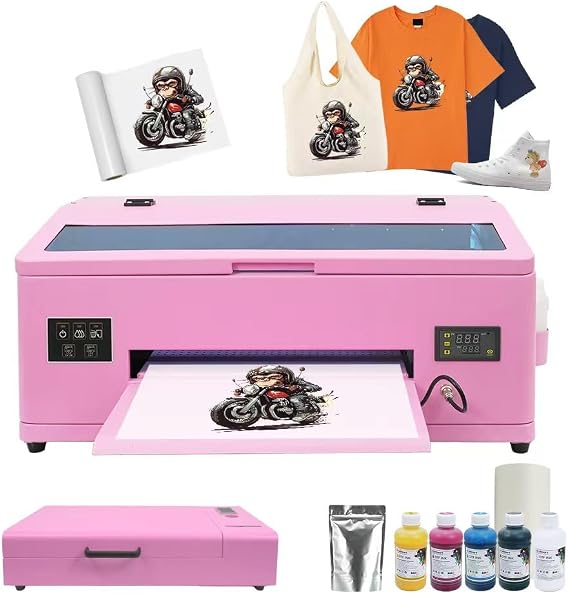DTF Printer 1390 A3 DTF Transfer Printing Machine, Direct to Film Printer with White Ink Circulation System and Semi-Automatic Cleaning, DIY Print for Multiple Fabrics (Printer+Oven+Software)