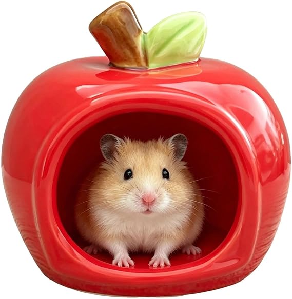Ceramic Hamster Hideout, Apple-Shaped Hamster House