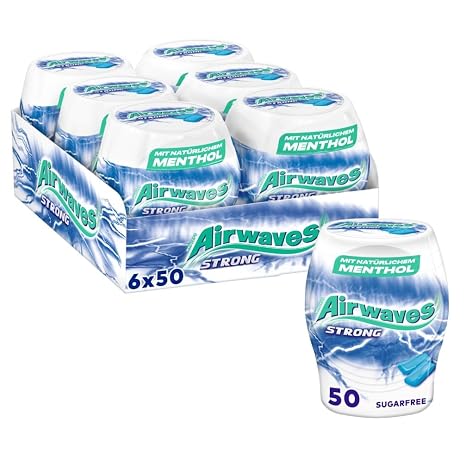 Airwaves Kaugummi Strong Zuckerfrei weiß 6 Dosen (6 x 50 Dragees) Intense mint taste for long-lasting freshness in the office on the go and in between - the popular storage pack