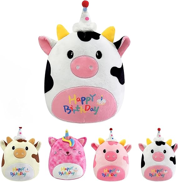 POPOYU 20cm Milk Cow Plush Pillow Toys,3D Cute Stuffed Dairy Cow Pillow Doll Squishy Cotton Plushies Doll,Super Soft Toy Gift for Kids Girls Birthday Present Kids Collection Home Decoration