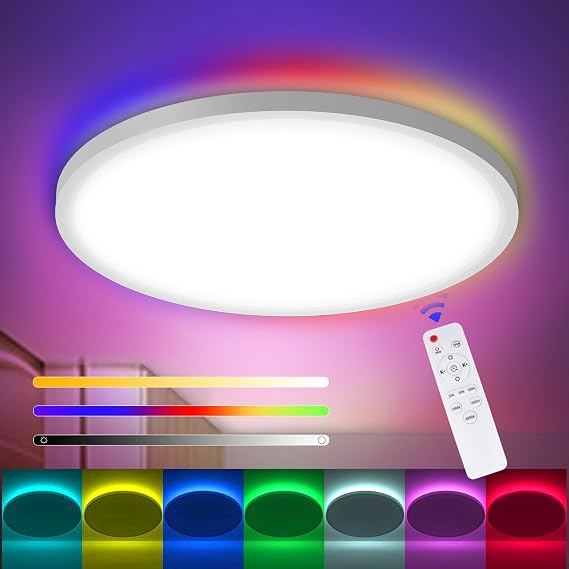 30CM LED Ceiling Light for Bedroom with Remote Control | 24W 3200LM Dimmable IP54 Bathroom Light | 3 CCT RGB Backlight Ceiling Lights for Kitchen Hallway Living Room Kids Room [Energy Class A]