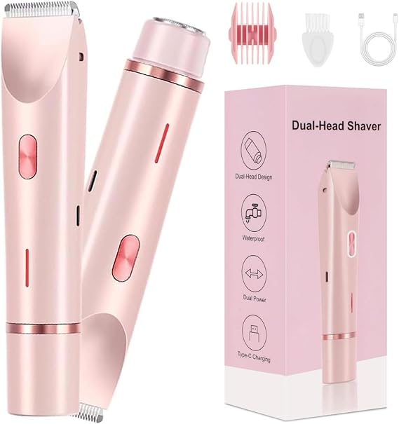 Bikini Trimmer for Women 2-in-1 Waterproof Electric Shaver,Pink12