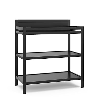 Storkcraft Alpine Changing Table Black GREENGUARD Gold Certified Nursery Changing Table, Includes Water-Resistant Changing Pad, 2 Shelves for Nursery Storage and Organizing