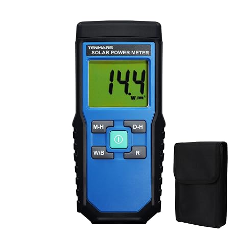 Solar Power Meter, Digital Solar Irradiance Meter Solar Energy Meter, Handheld Solar Power Meter with 2000 W/m2, 634 BTU / (ft2 h) Measuring Range and MAX/MIN/Data Hold Function