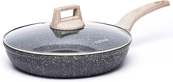 CAROTE Non Stick Frying Pan, 8 Inch Classic Granite Skillet with Glass Lid