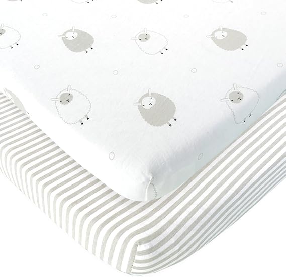 Joey + Joan Bassinet Fitted Sheets for Chicco Lullago Bassinet and Chicco Close to You 3-in-1 Bedside Sleeper Buttery Soft 100% Cotton Fits Perfectly on 19 x 32 Mattress Pad Grey 2 Pack