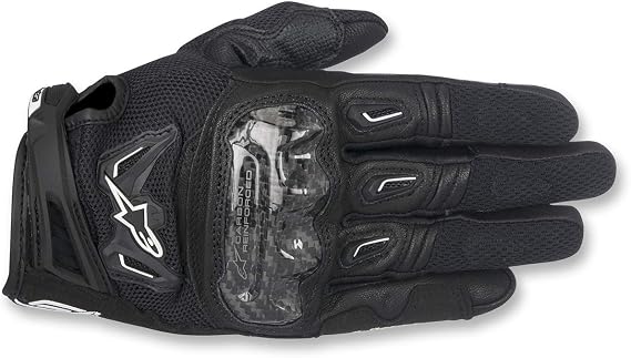 Alpinestars SMX-2 Air Carbon V2 Gloves - Black, Full-Grain Leather & 3D Mesh, Carbon Knuckle Protection, Touchscreen Compatible, Pre-Curved Design