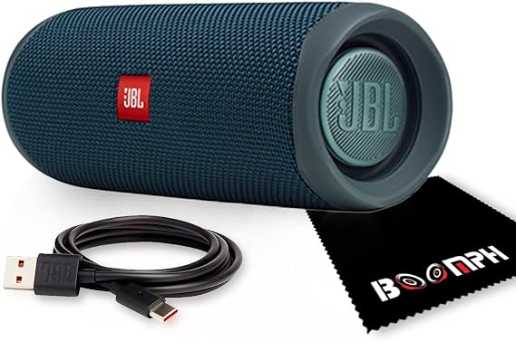 JBL Flip 5: Portable Wireless Bluetooth Speaker, IPX7 Waterproof - Blue - Boomph's Comprehensive Ultimate Performance Cloth Solution for Your On-The-Go Sound
