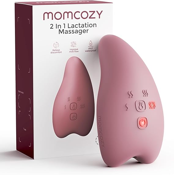 Momcozy A1Pro Lactation Massager with Heat, Deep Vibration, Cozy Red, 1PCS | Rapid Heating, Clog Relief, Efficient Pumping, Breastfeeding Essentials, Memory Function, Fast Charging, Nursing, Soothing
