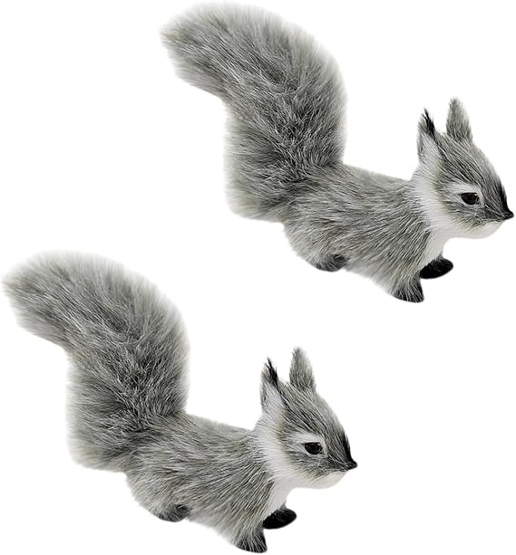 2Pcs Grey Mini Simulation Plush Squirrel 10cm Mini Squirrel Stuffed Animals Plush Rabbit Soft for Gift Home Decor Place Table Decorations Ornament Room Decorations