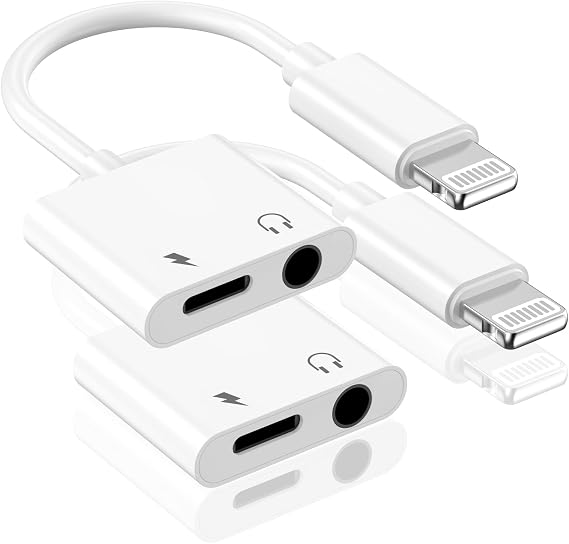 [Apple MFi Certified] 2-in-1 Apple Lighting to 3.5mm Headphone Jack Adapter | 2 Pack iPhone 3.5mm Headphone Aux Audio + Charger Cable Splitter Dongle Adapter Compatible for iPhone 14 13 12 11 XS XR X 8 7