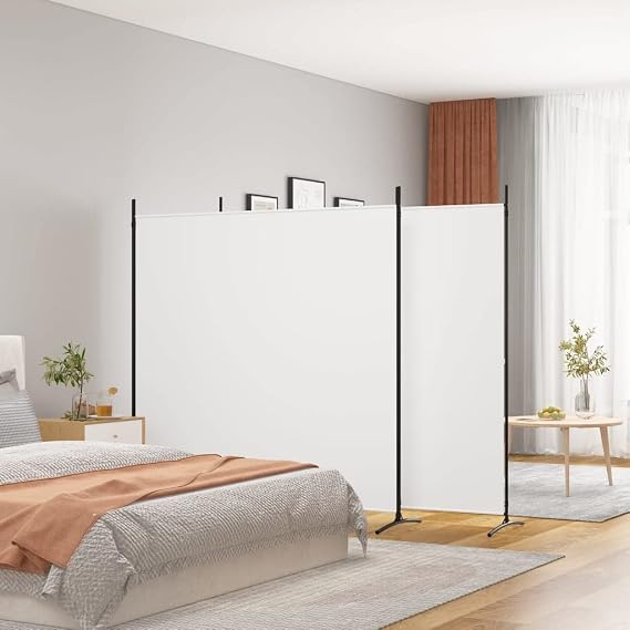 3 Panel Room Divider Screen White 206.7 x 70.9 Inches Foldable Privacy Partition with Breathable Fabric for Bedroom Office and Outdoor Patio