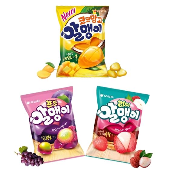 Korean Fruit Jelly Candy Assorted Chewy Gummy Snacks 3 Fruity Flavors Grape, Lychee, Mango Individually Wrapped Perfect for Kids & Adults 3 Flavor Mix2.9oz81g 3pack