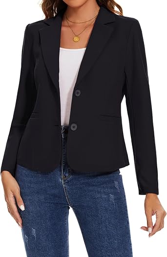 Womens Blazer Jackets Buttons Open Front Long Sleeve Notch Collar Professional Suit Blazers with Pockets
